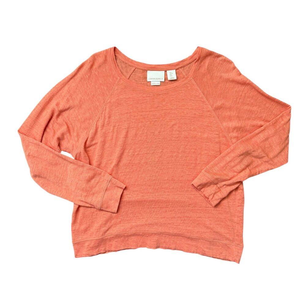 Cynthia Rowley 100% Linen Peach/Salmon 3/4 Length Sleeve Blouse Size Large Beach